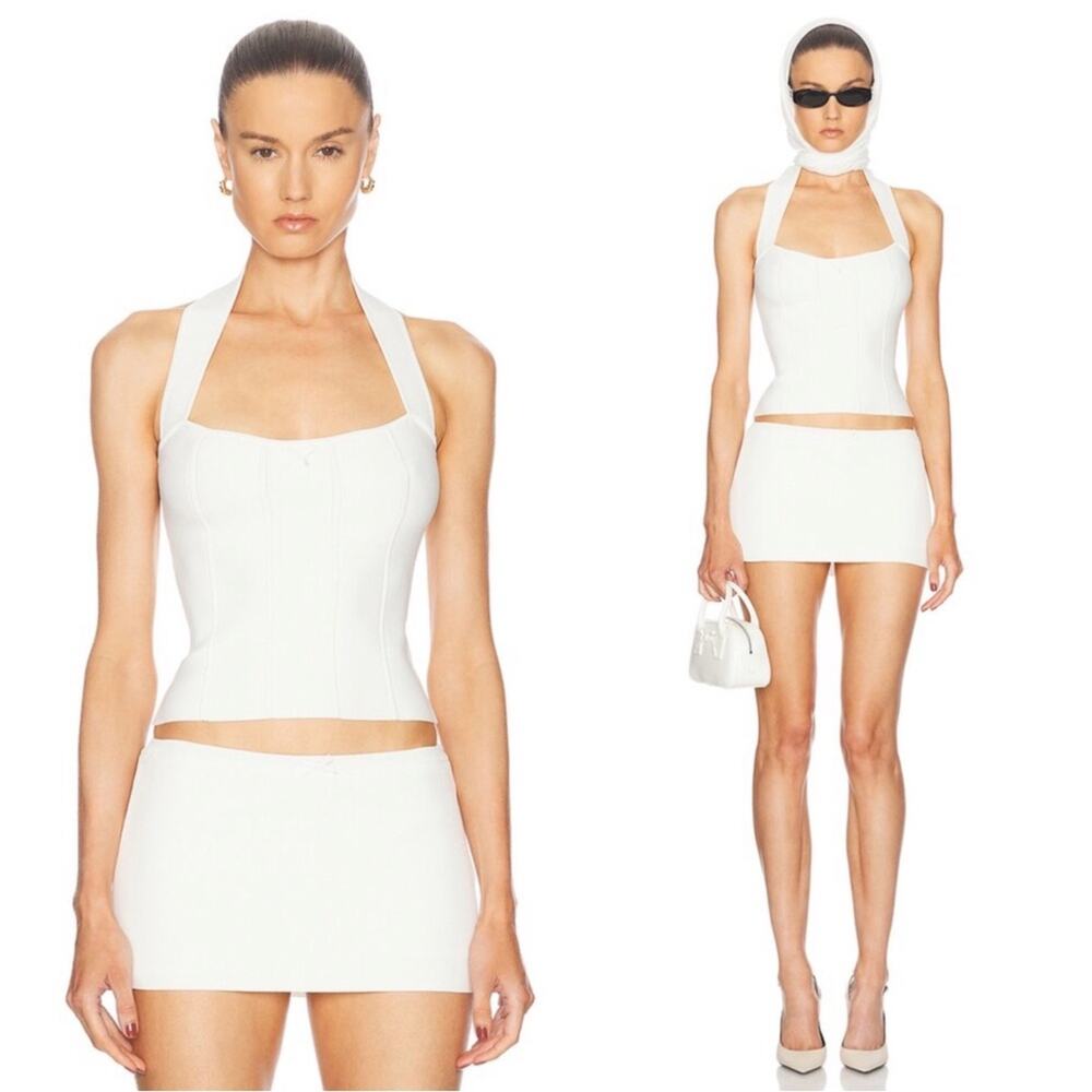 MIRROR PALAIS Knit Ribbed Halterneck White Pearl Tank Top Size Small